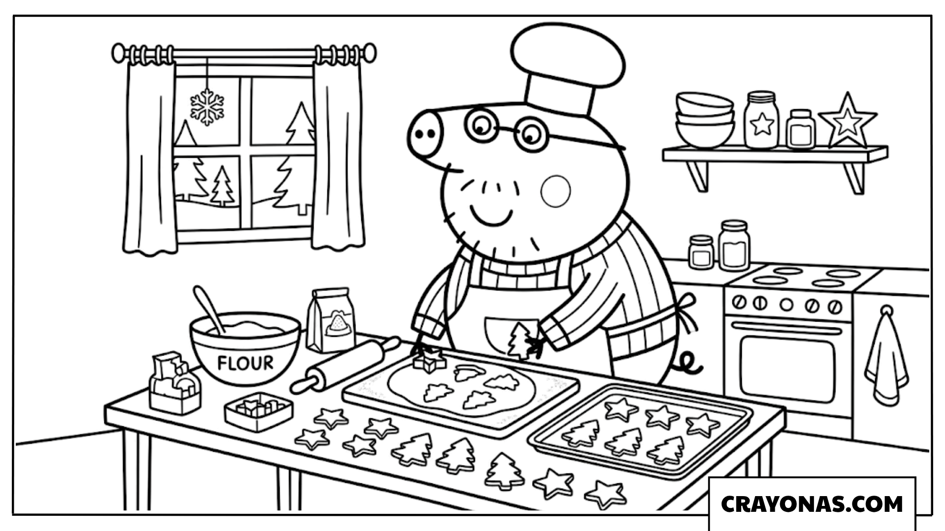 Daddy Pig Baking Cookies Coloring Page