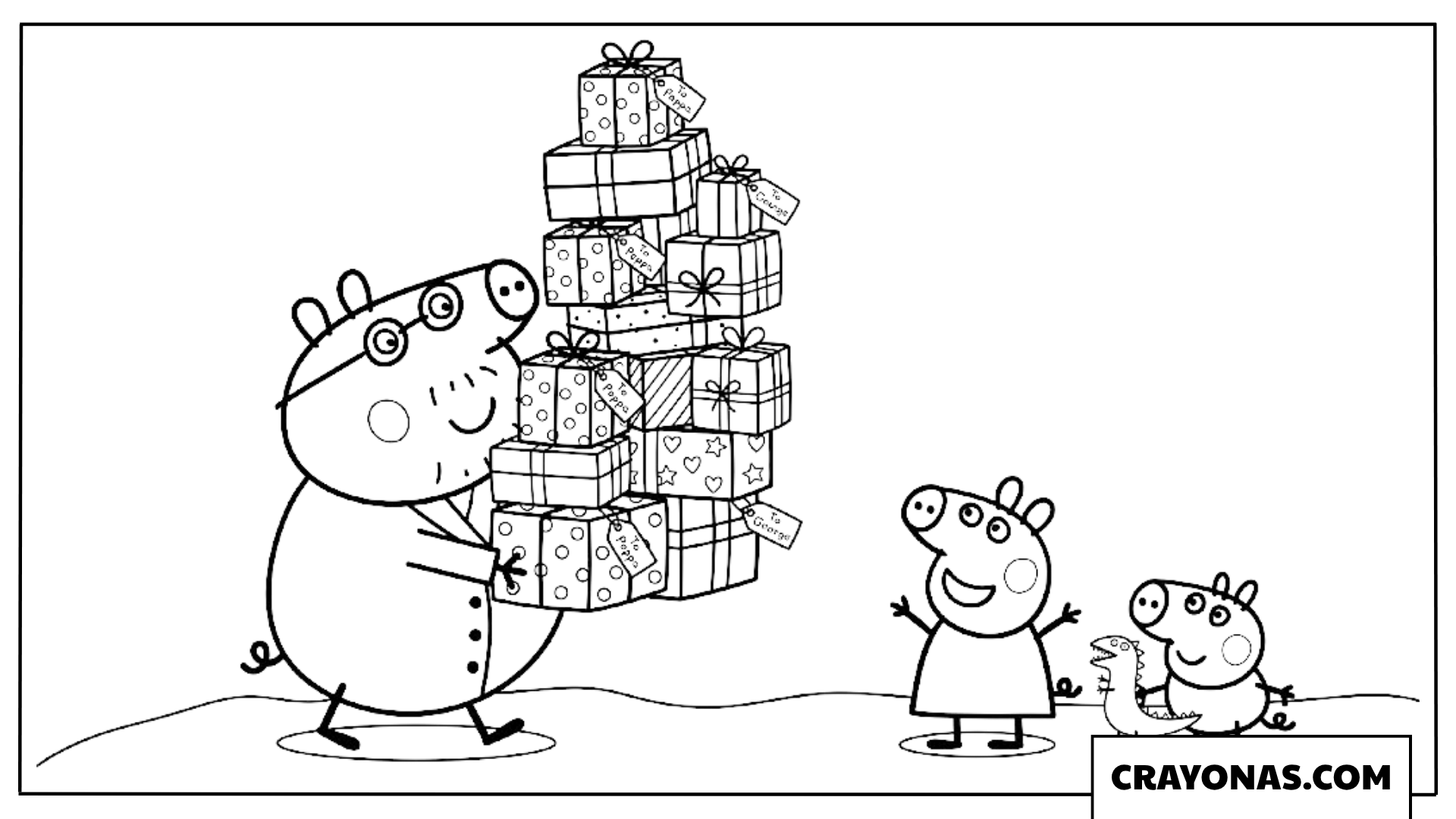 Daddy Pig Carrying Birthday Gifts Coloring Page