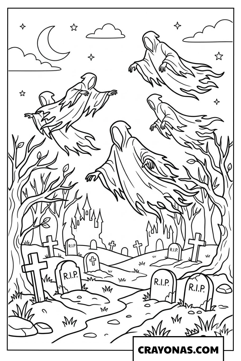 Dementors in Graveyard Coloring Pages