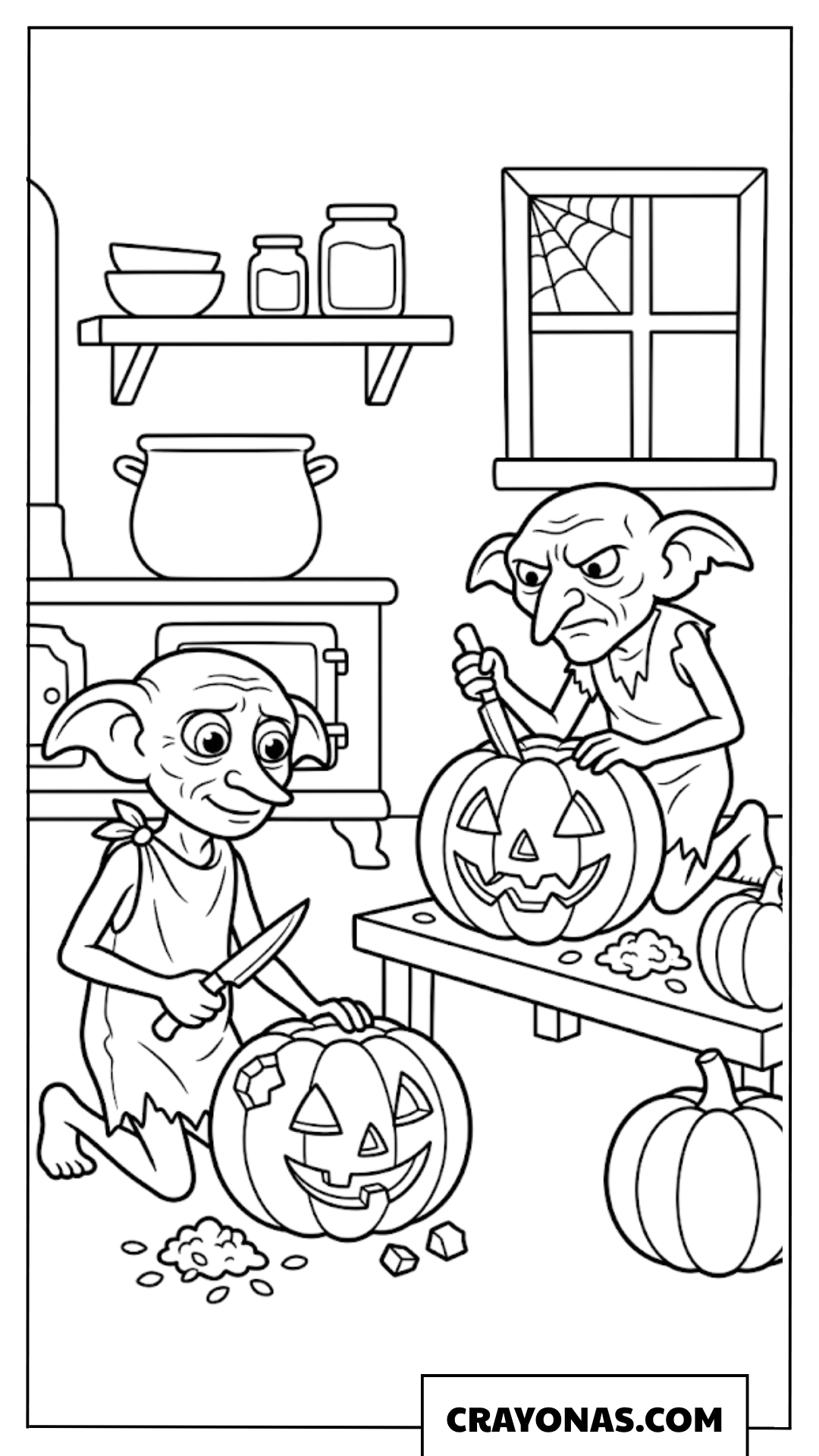 Dobby and Kreacher Carving Pumpkins Coloring Pages