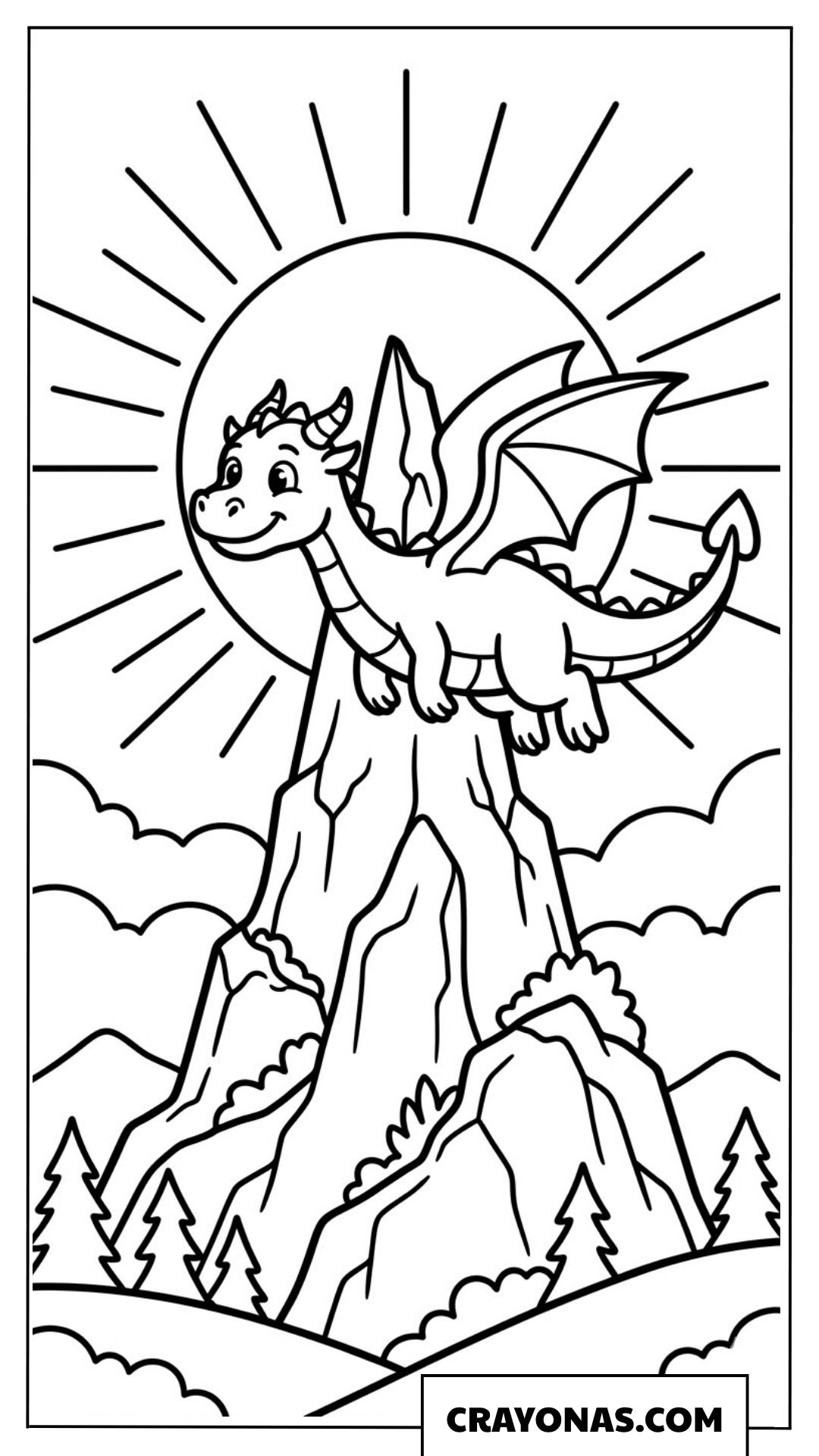 Dragon Flying Over Mountains Coloring Page