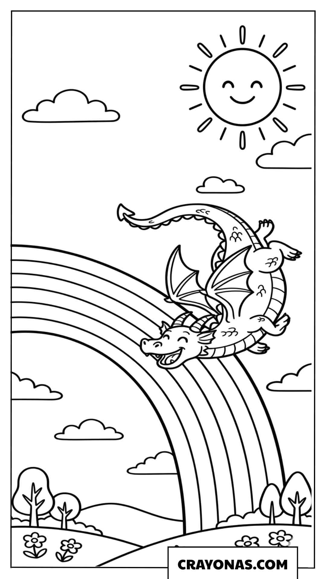Dragon Flying Over Rainbow Coloring Page