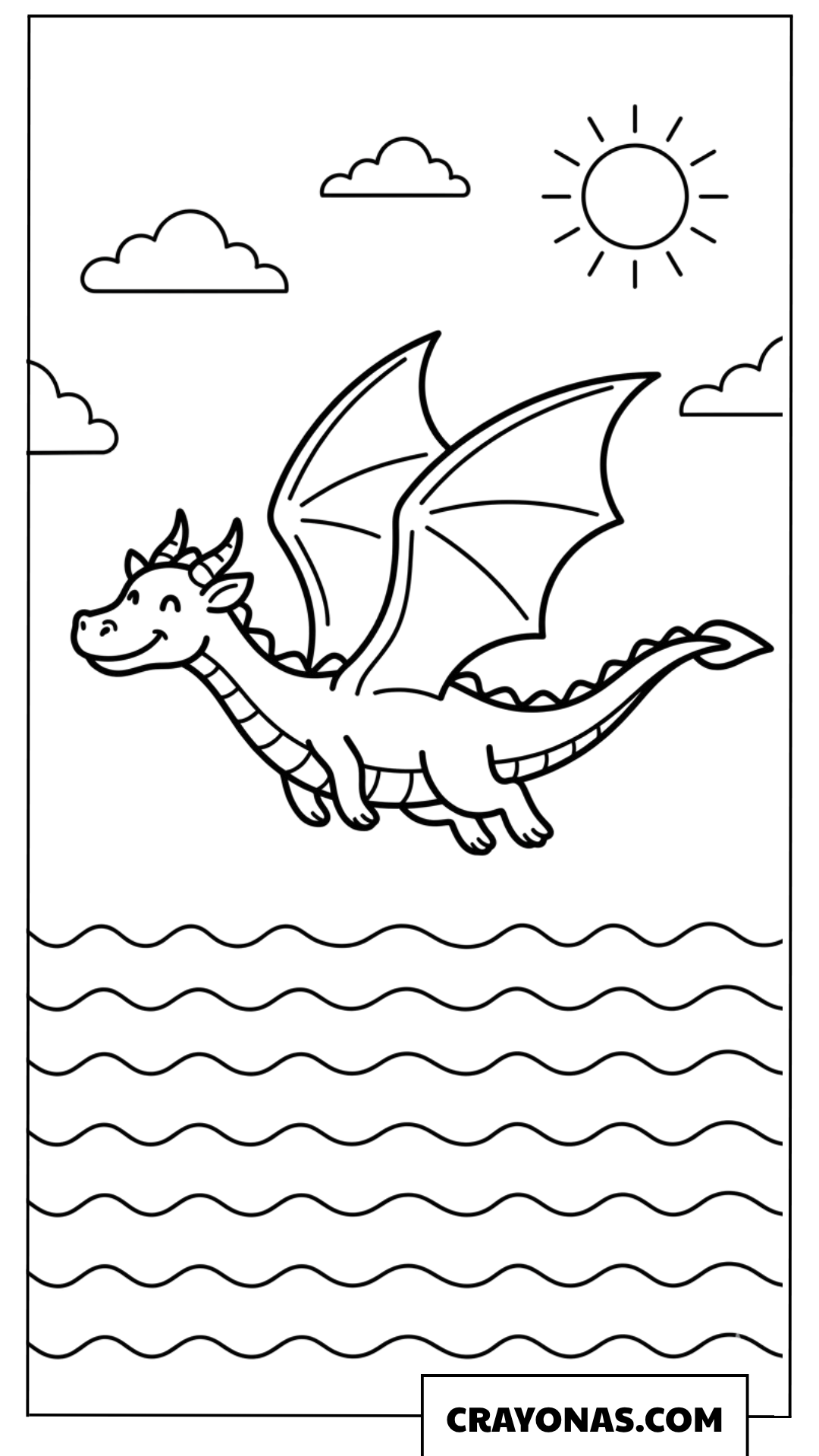 Dragon Flying Over the Ocean Coloring Page