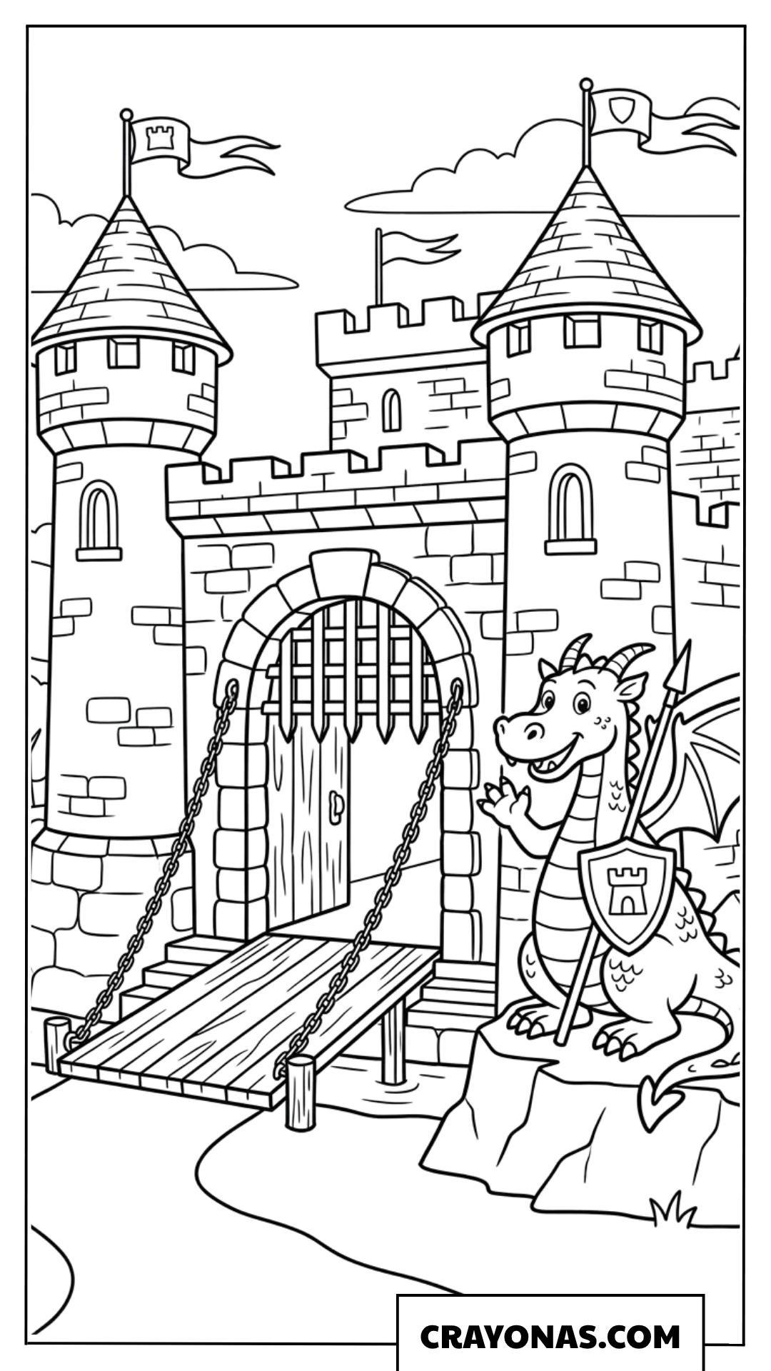 Dragon Guarding Castle Gate Coloring Page