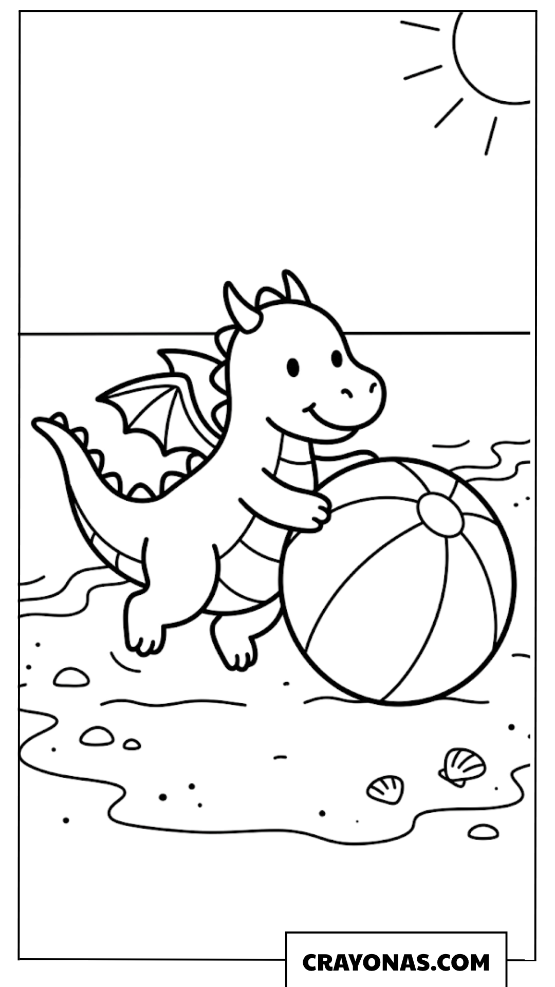 Dragon Playing with Beach Ball Coloring Page