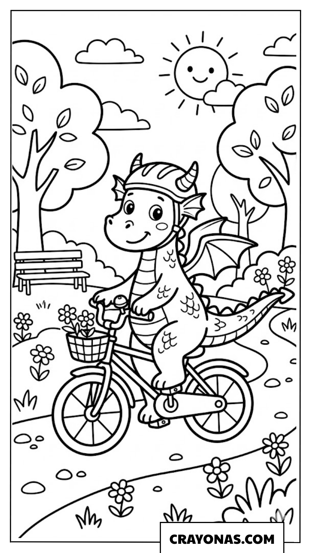 Dragon Riding a Bicycle Coloring Page
