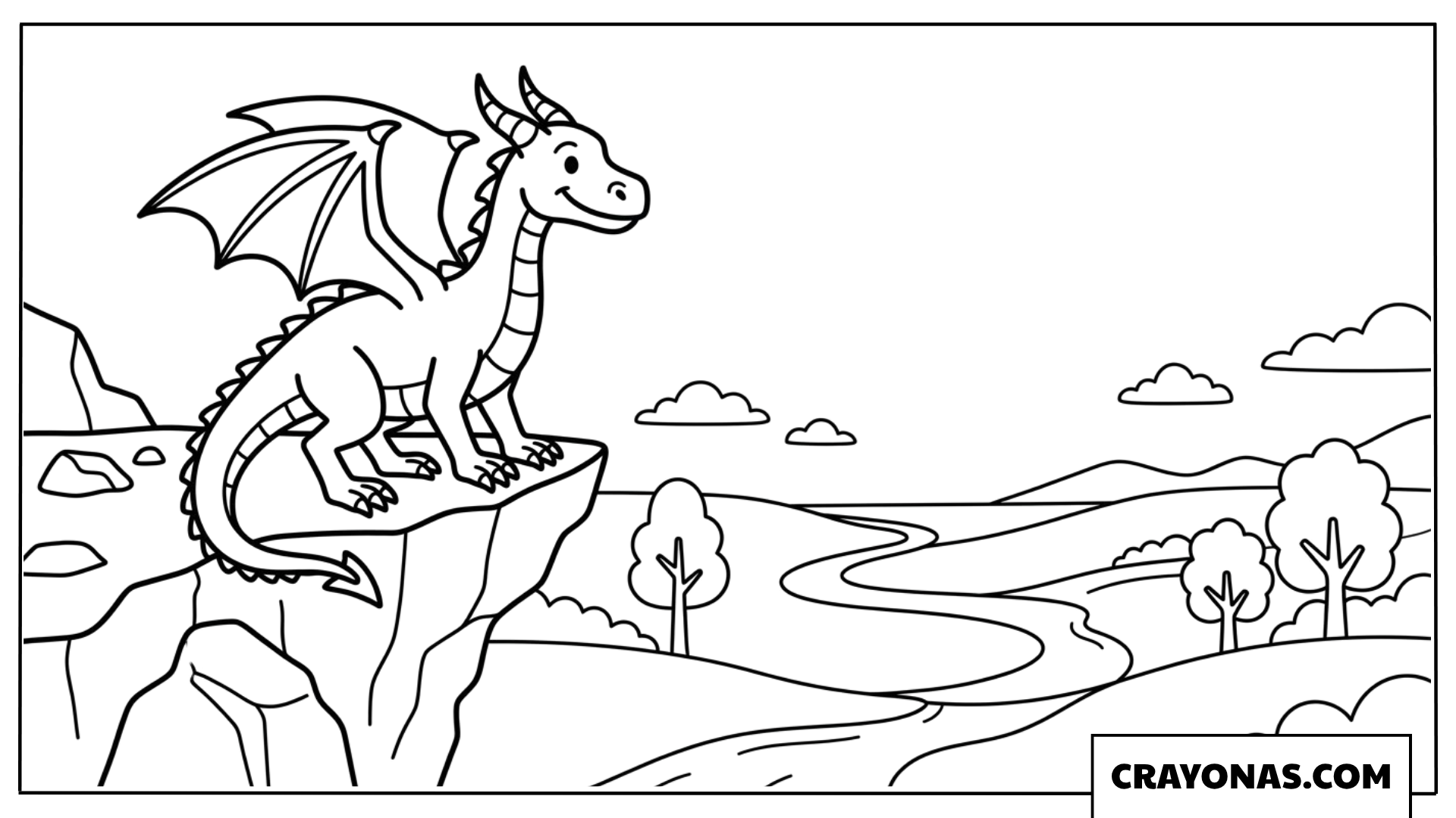 Dragon Standing on Cliff Coloring Page