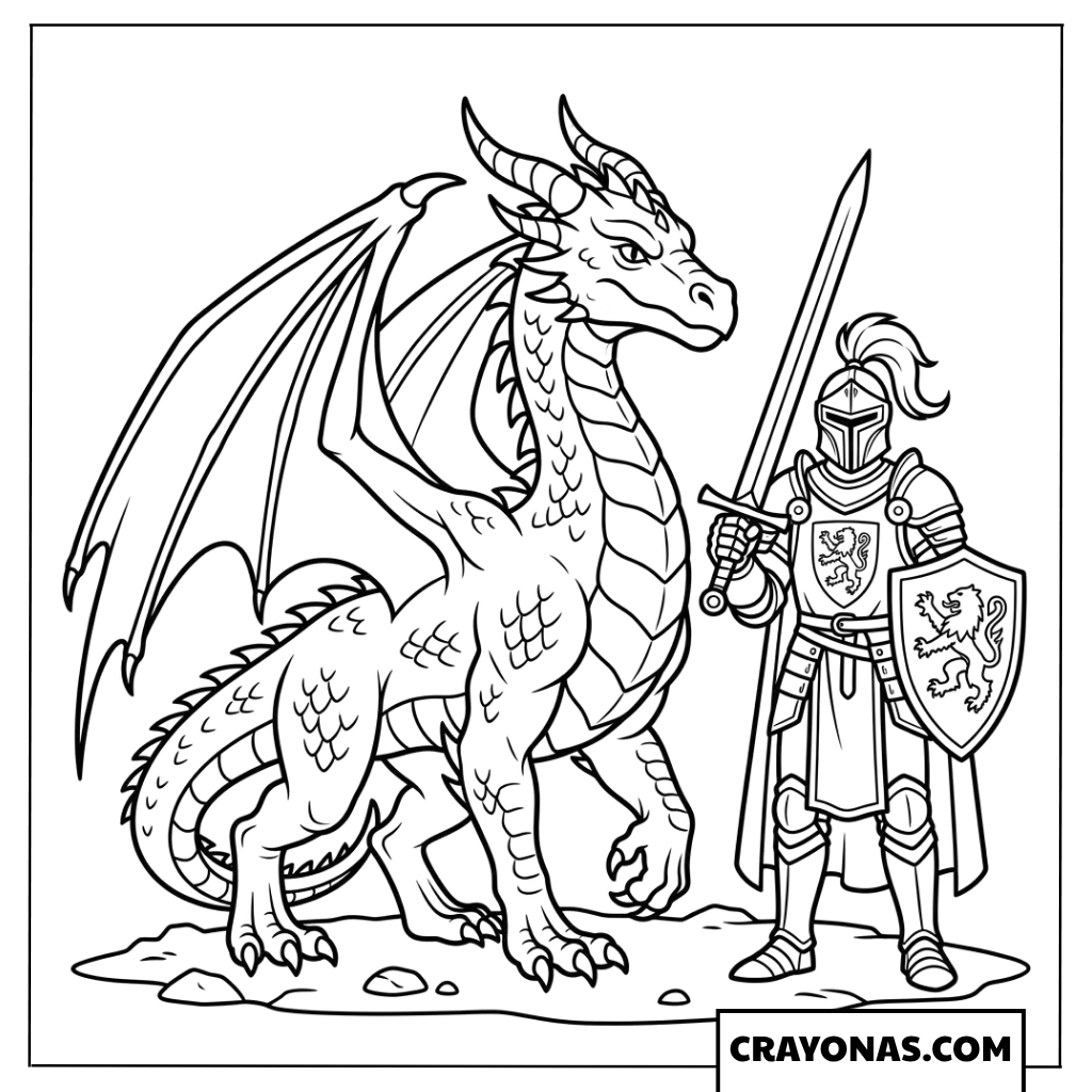 Dragon and Knight Coloring Page