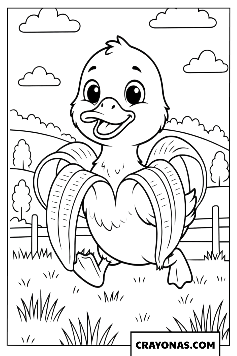 Duck with Banana Wings Coloring Page