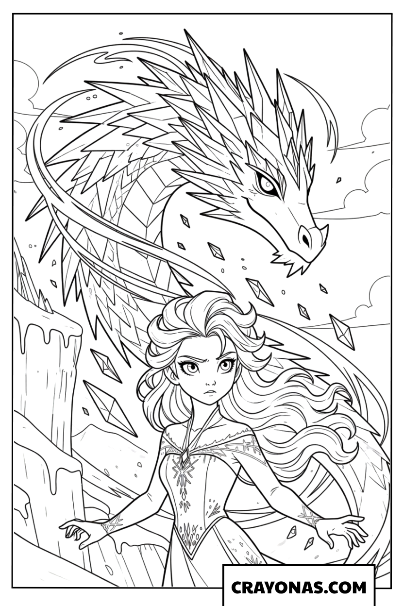 Elsa and the Ice Dragon Coloring Page