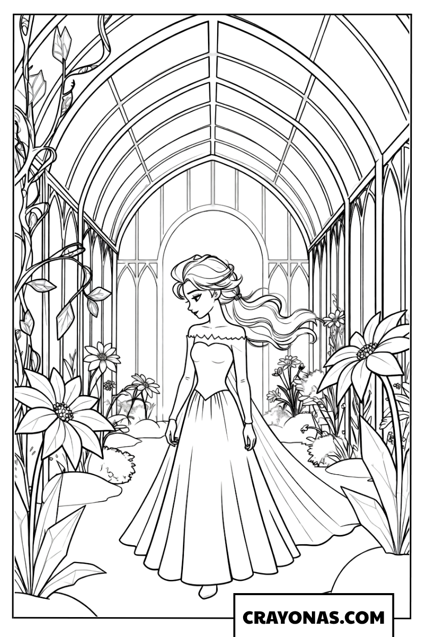 Elsa in a Magical Garden Coloring Page