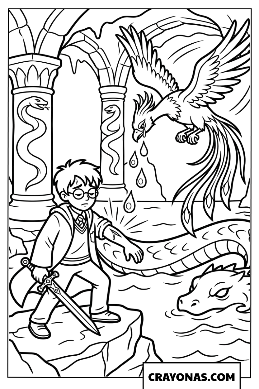 Fawkes Healing Harry Coloring Pages