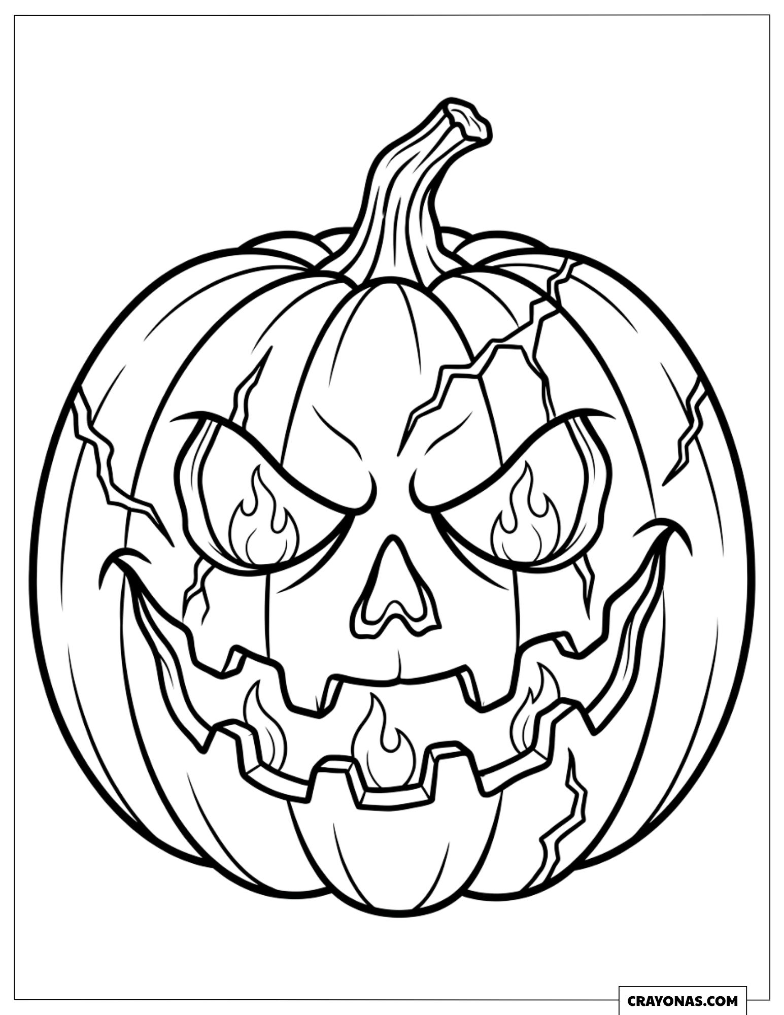 Flaming Jack-o'-Lantern Pumpkin Coloring Page for Preschooler