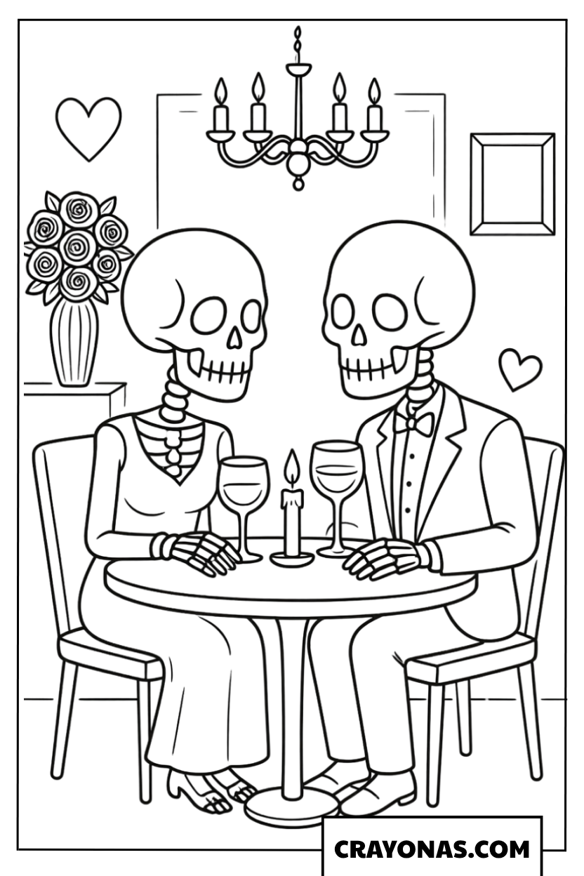 Formal Skeleton Dinner Date Coloring Page