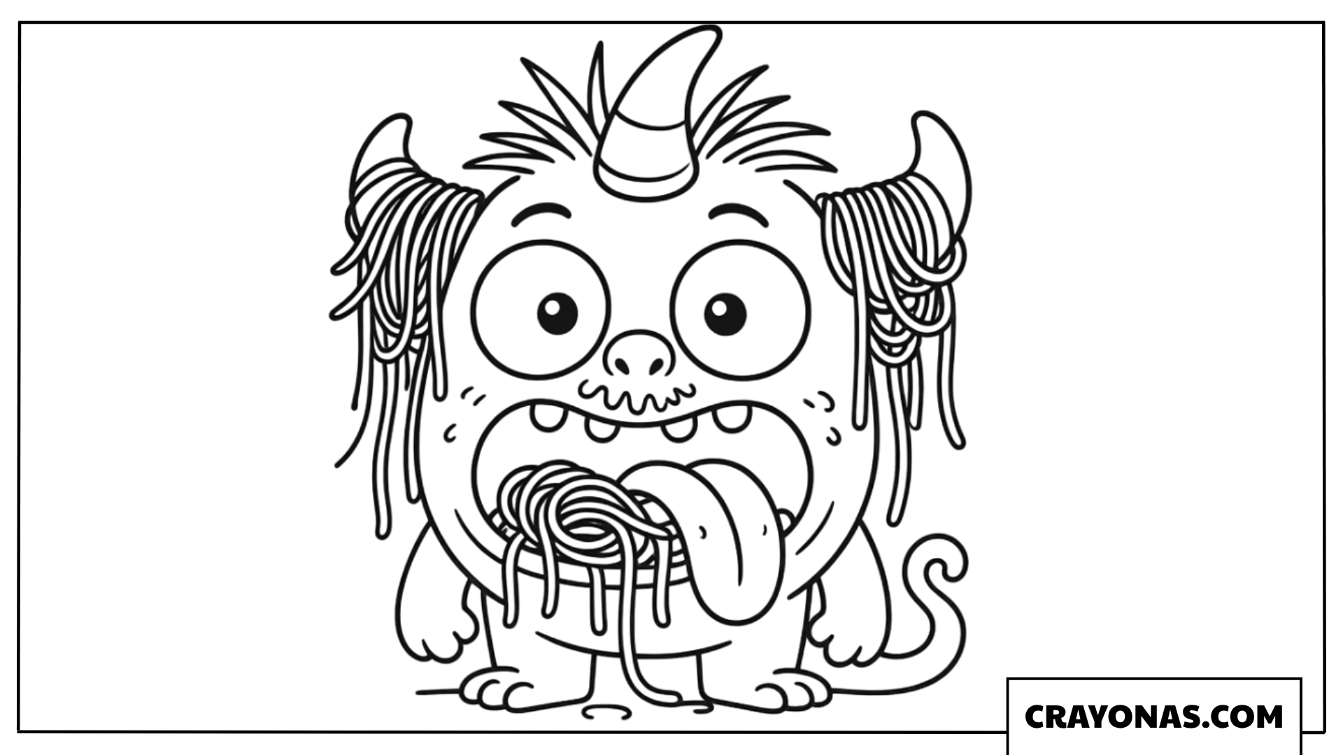 Friendly Monster Eating Spaghetti Coloring Page