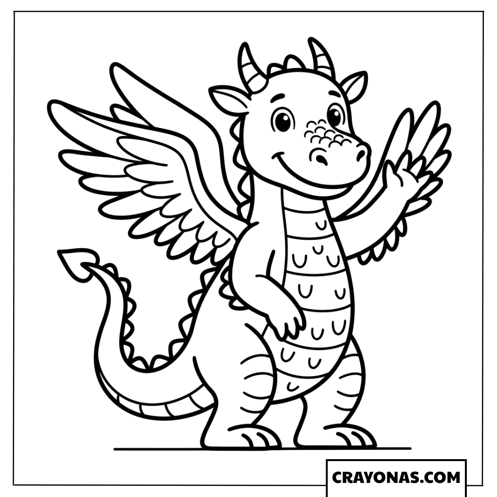 Friendly Waving Dragon Coloring Page