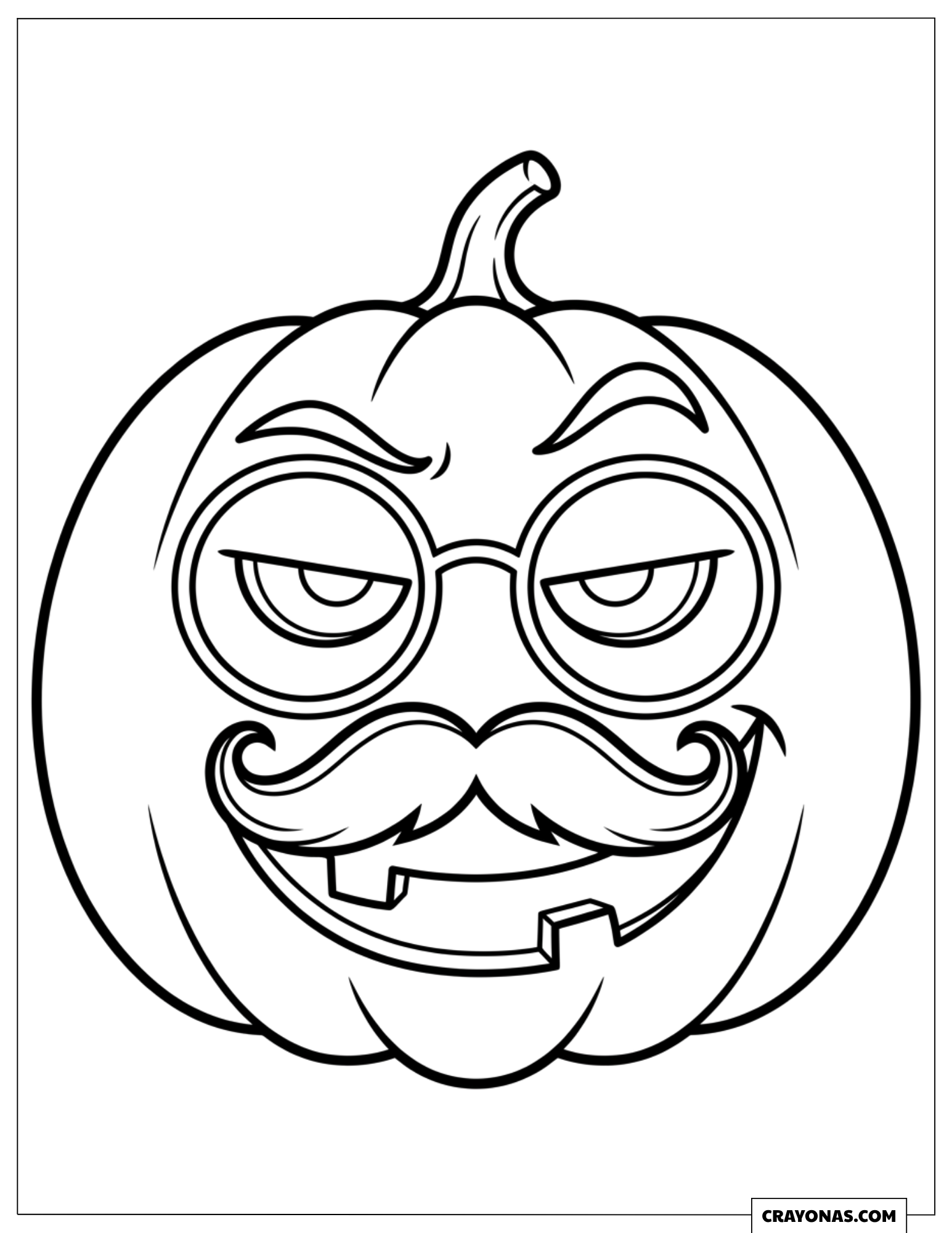 Gentleman Mustache Jack-o'-Lantern Pumpkin Coloring Template