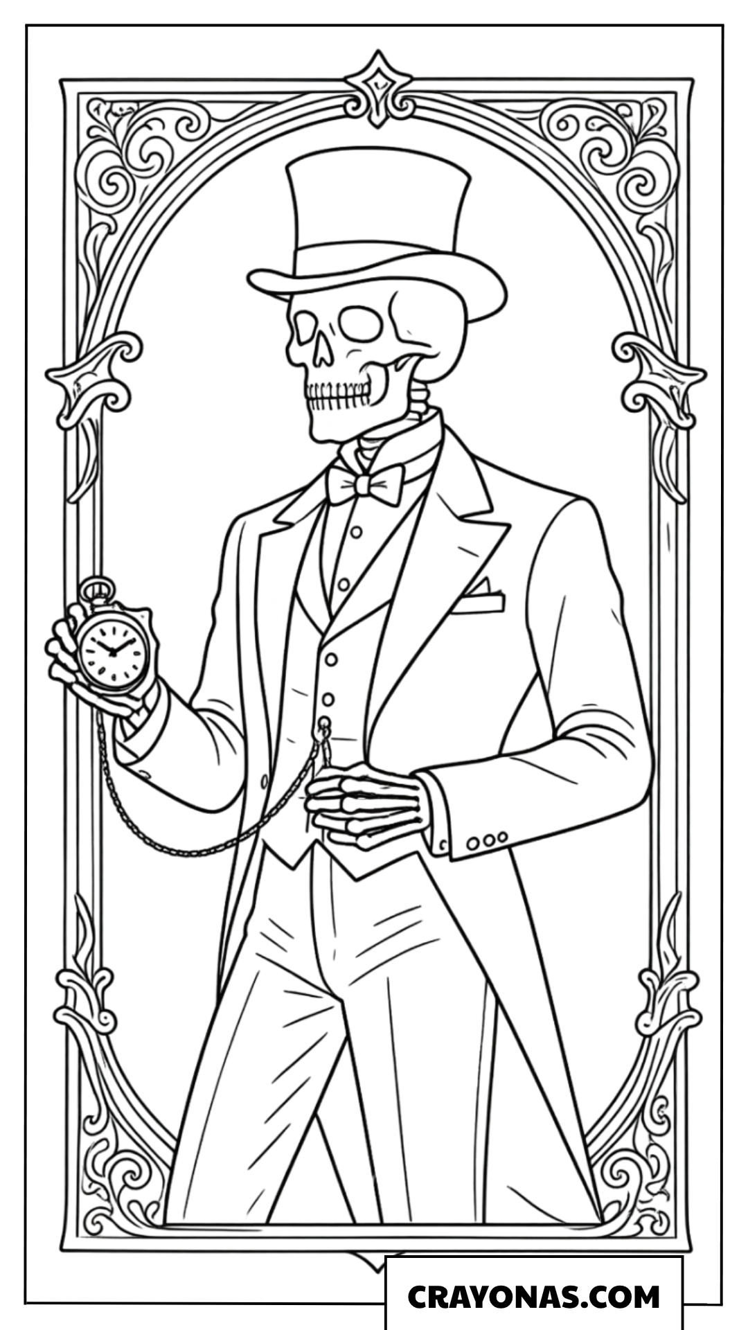 Gentleman Skeleton with Top Hat Coloring Page