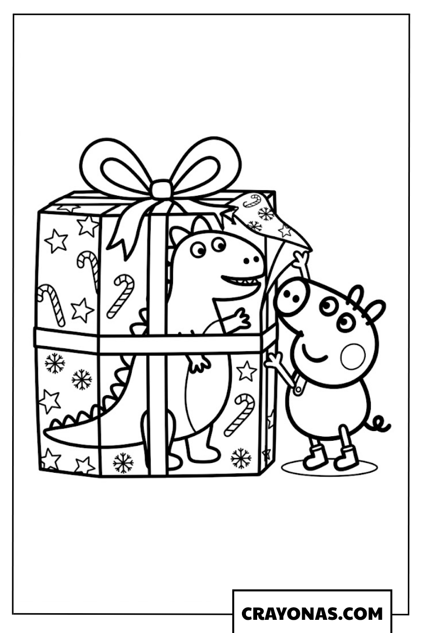 George Pig Christmas Gift with Mr. Dinosaur Coloring Page