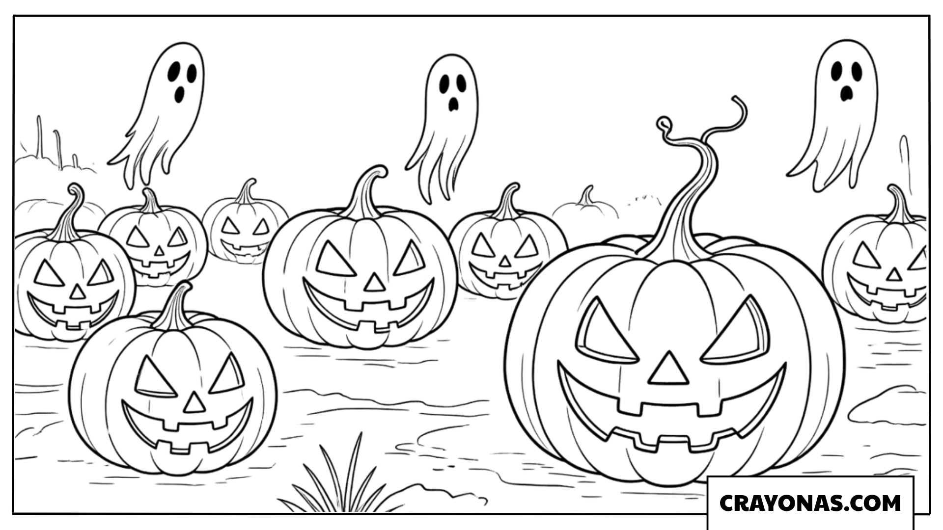 Ghostly Pumpkin Gathering Coloring Page