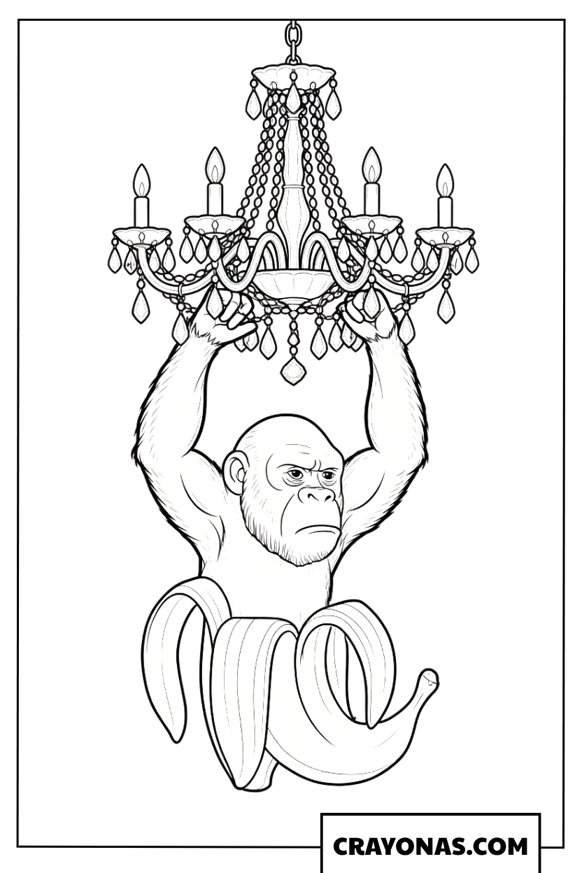 Gorilla Lifting Giant Chandelier Coloring Page