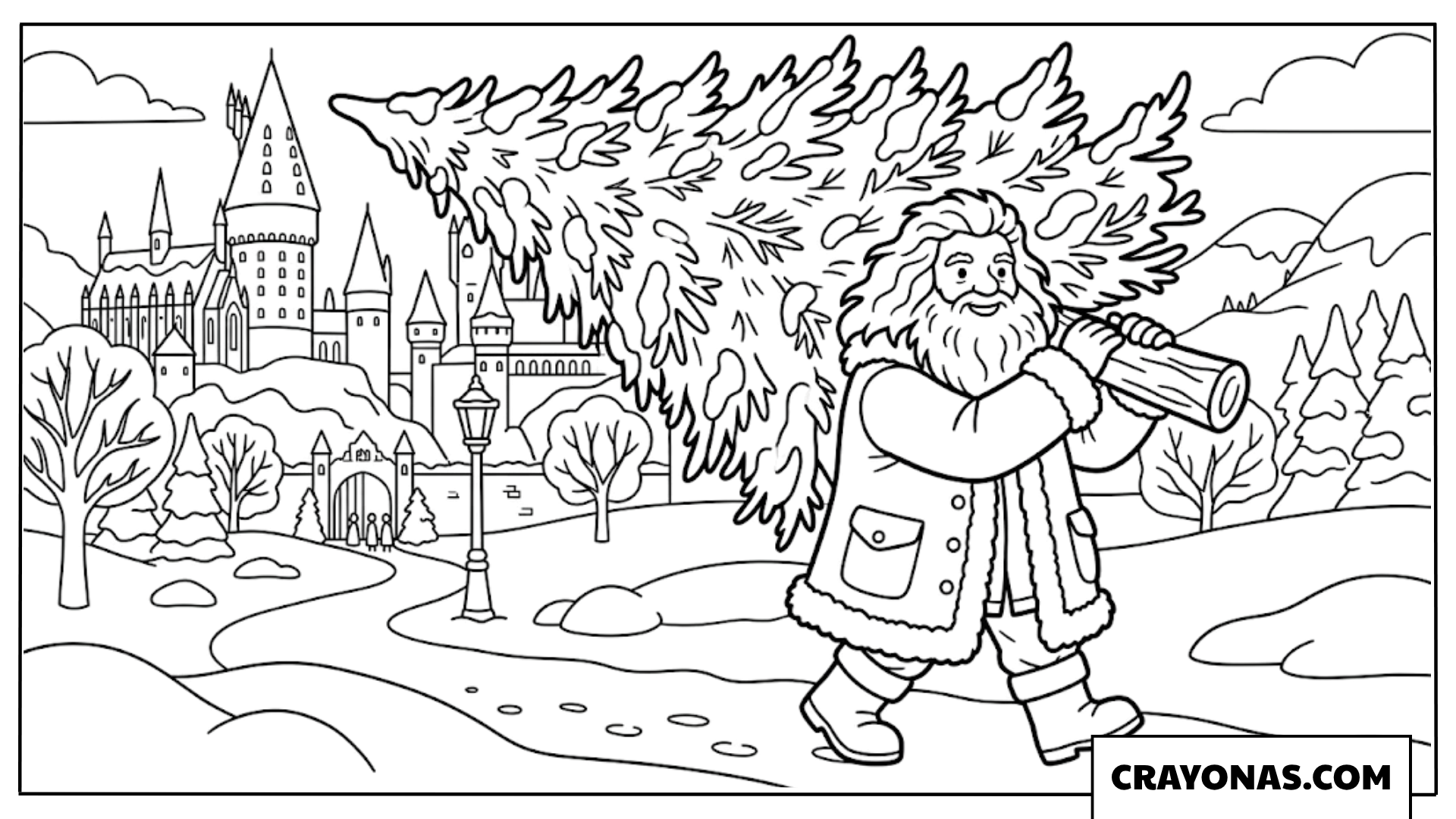 Hagrid Carrying Christmas Tree Coloring Pages