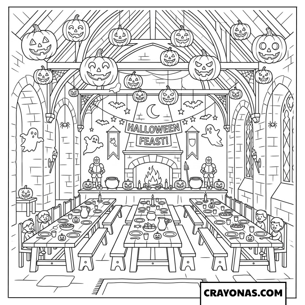 Halloween Feast in the Great Hall Coloring Pages