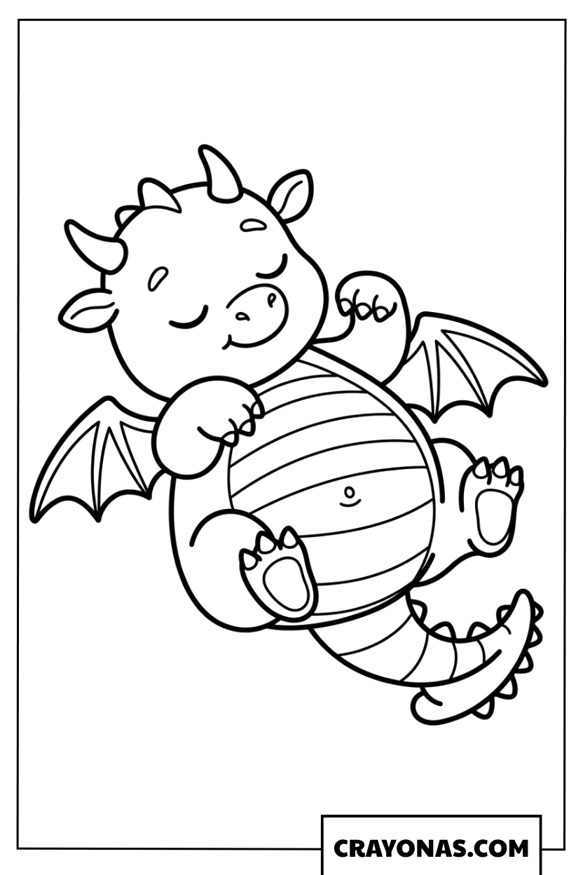 Happy Baby Dragon Flying Coloring Page