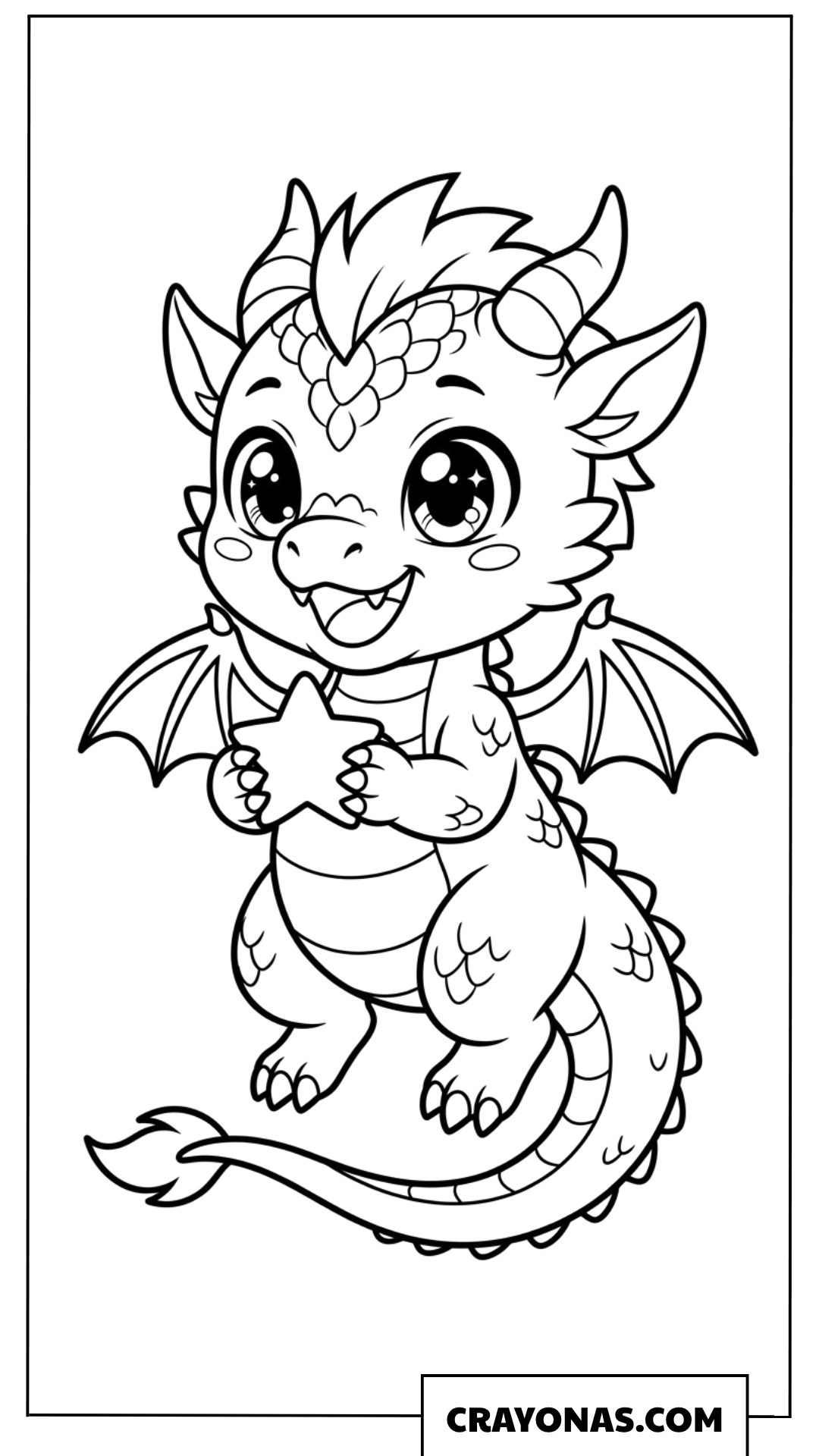 Happy Baby Dragon Holding Star Coloring Page