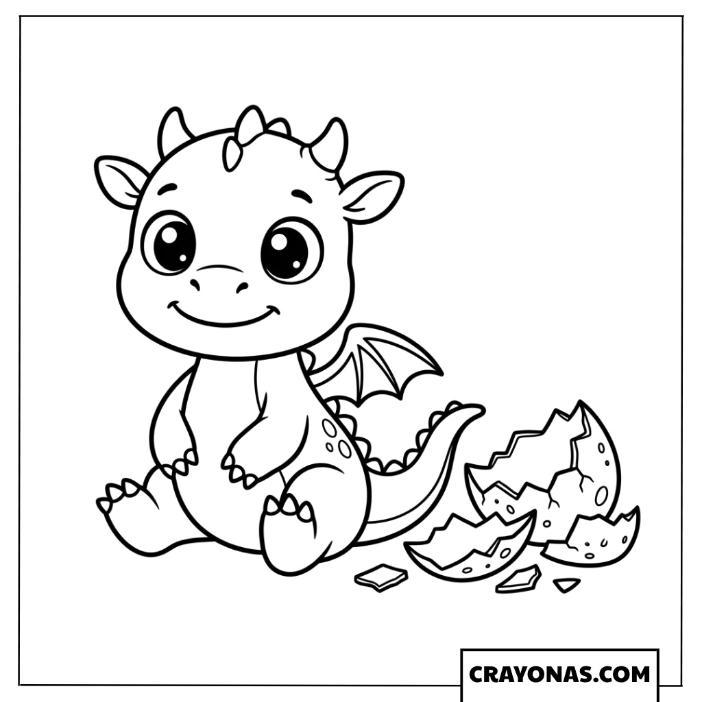 Happy Baby Dragon Sitting Coloring Page