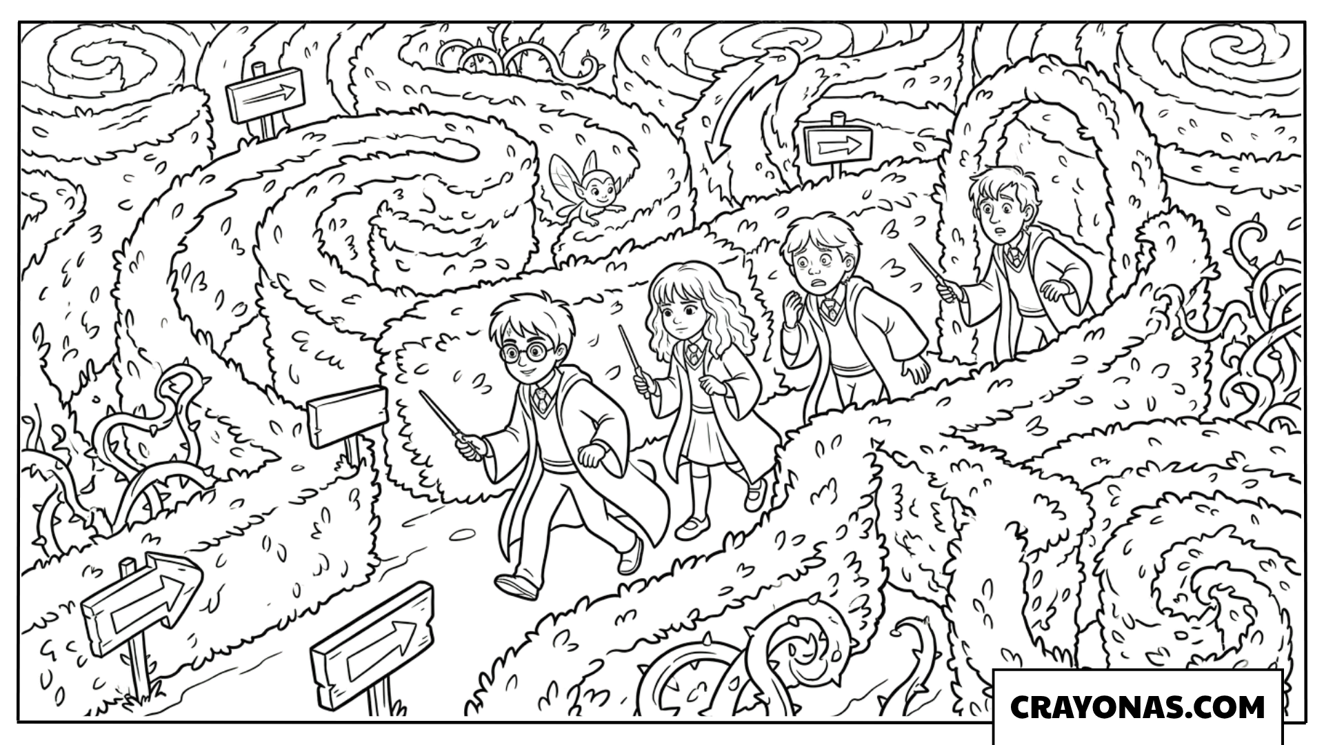 Harry, Hermione, and Ron in Maze Coloring Pages