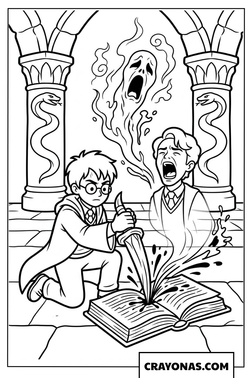 Harry Potter Destroys Riddle's Diary Coloring Pages