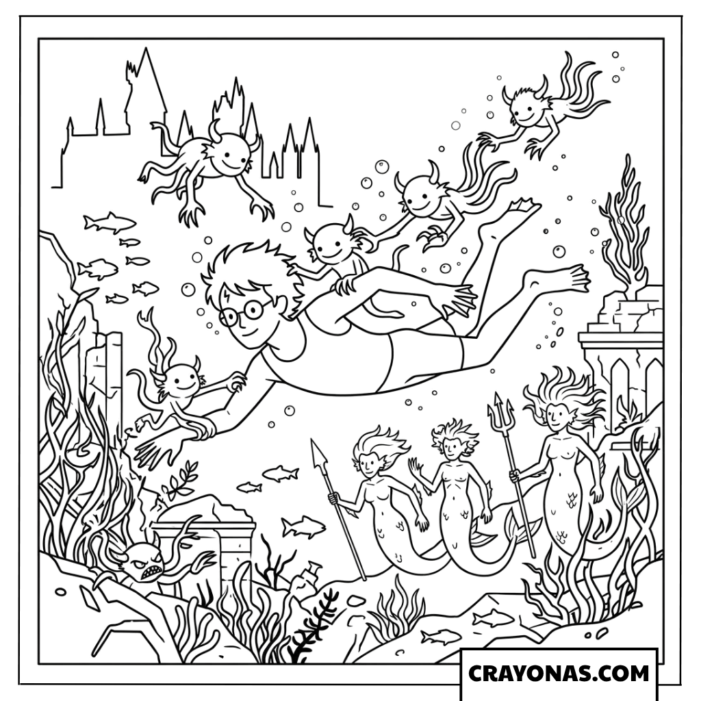 Harry Potter Underwater in Black Lake Coloring Pages