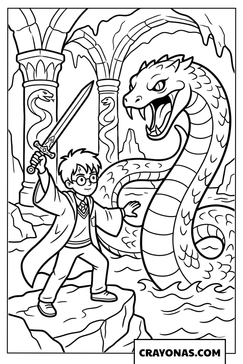 Harry Potter vs Basilisk Coloring Pages