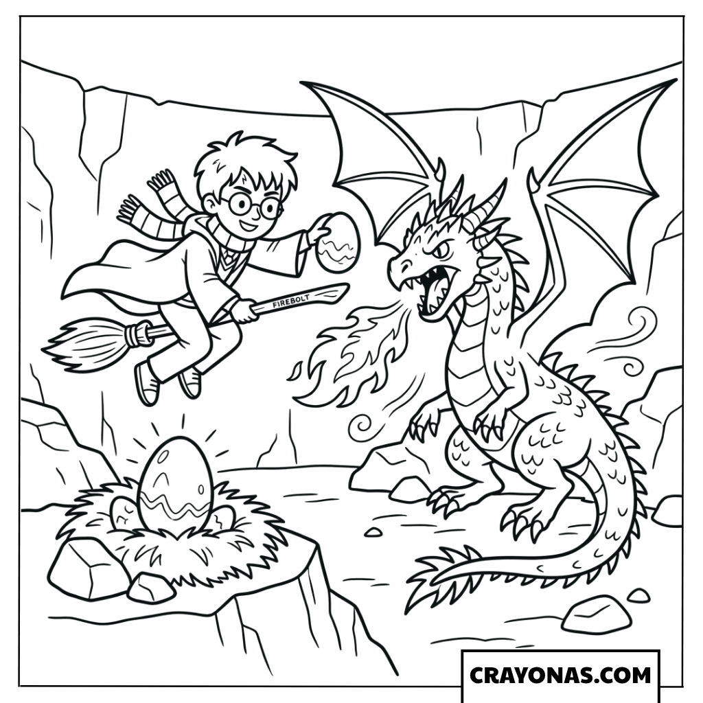 Harry Potter vs Hungarian Horntail Coloring Pages