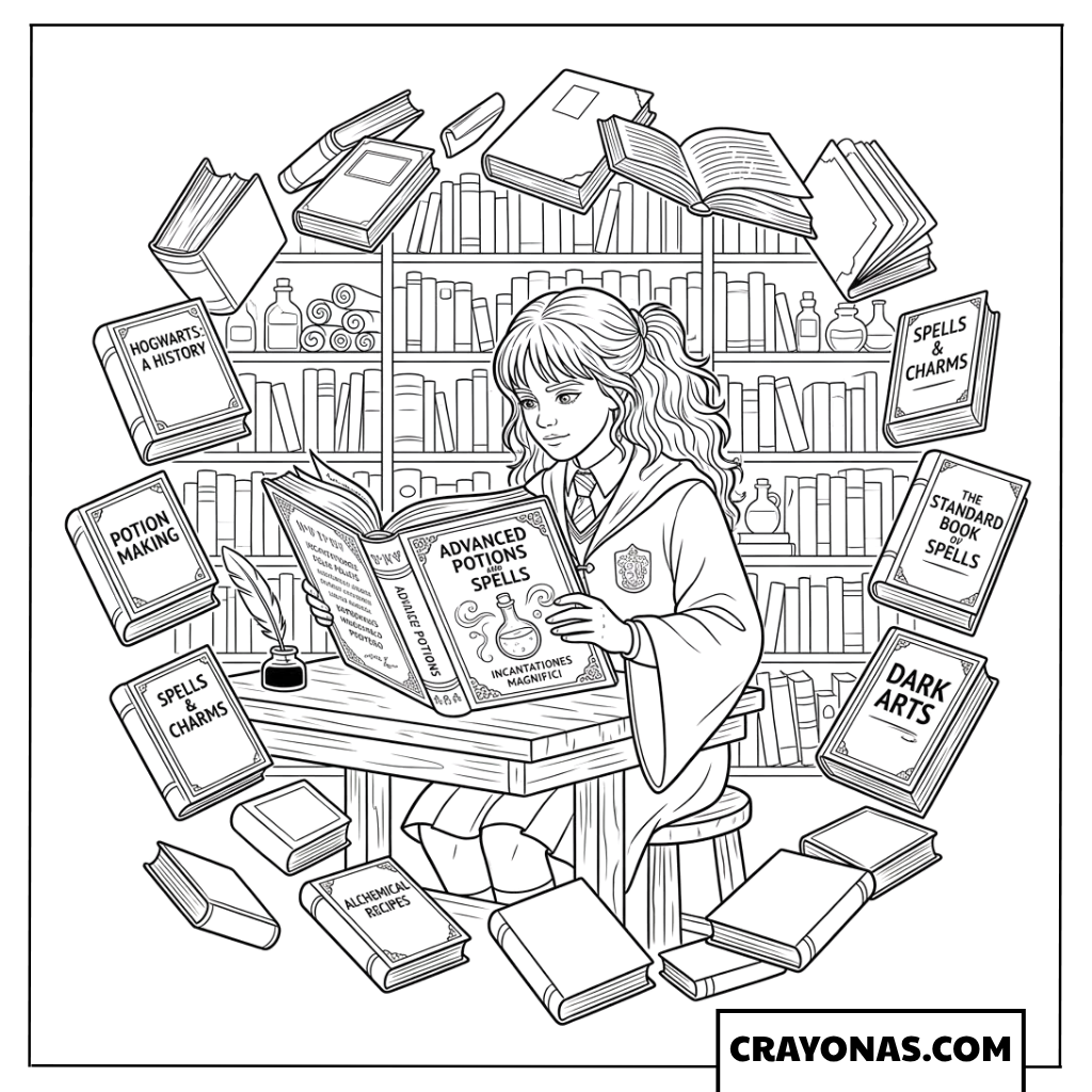 Hermione Granger Reading Coloring Pages