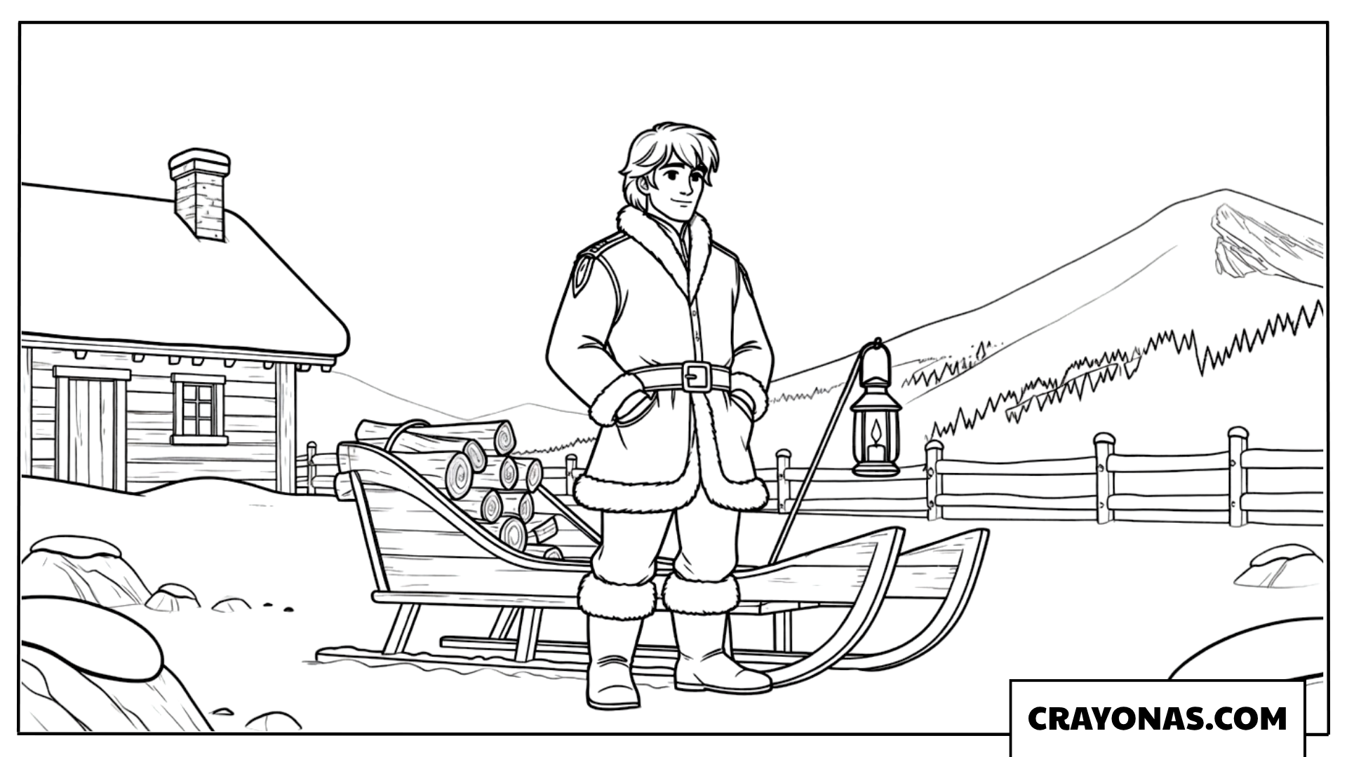 Kristoff and His Ice Sled Coloring Page