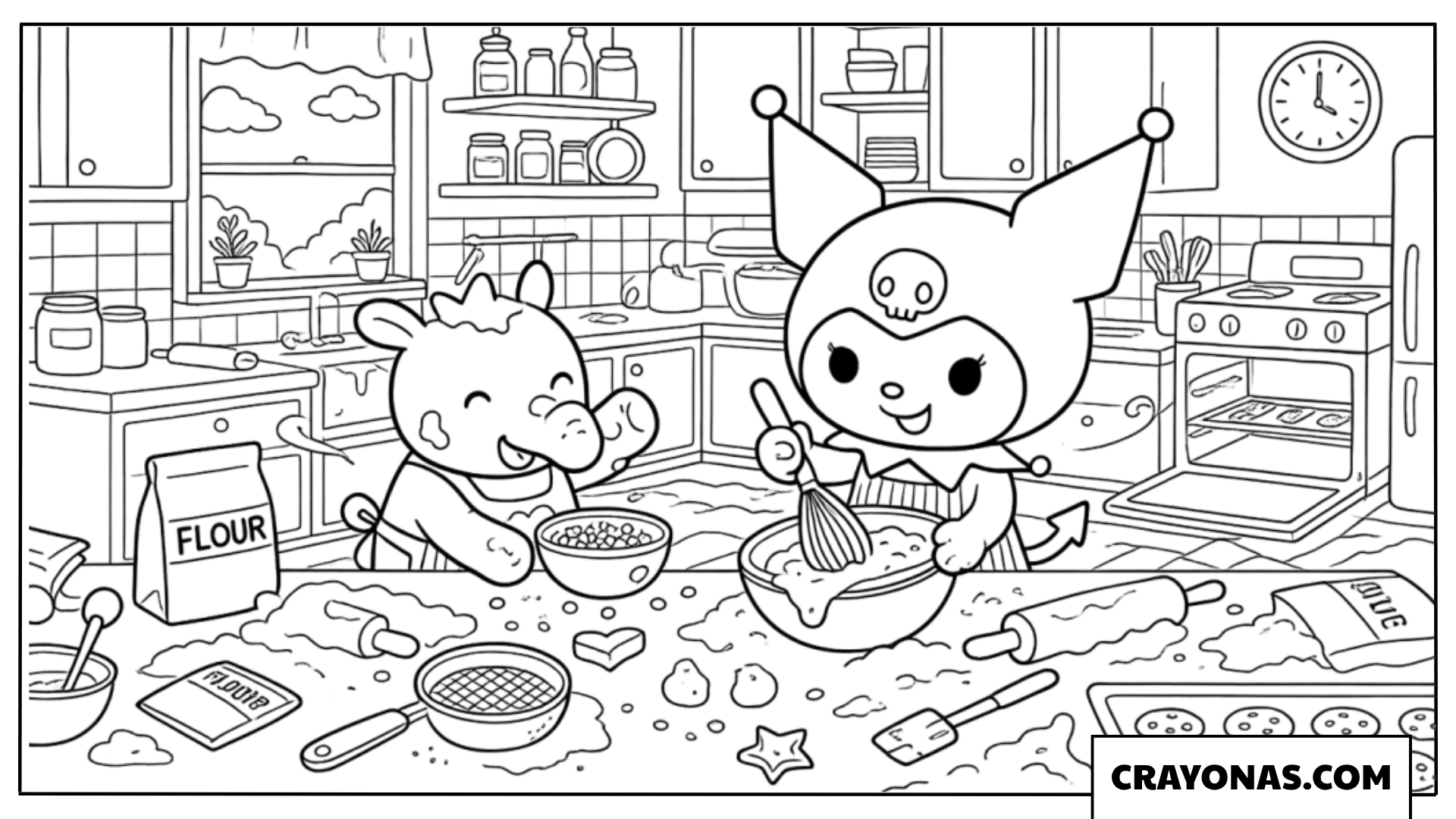 Kuromi and Baku Baking Coloring Page