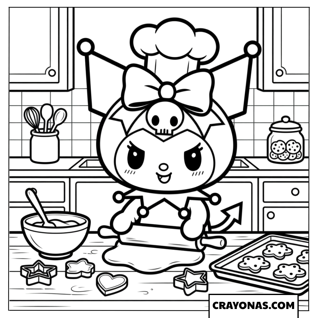 Kuromi Baking in the Kitchen Coloring Page