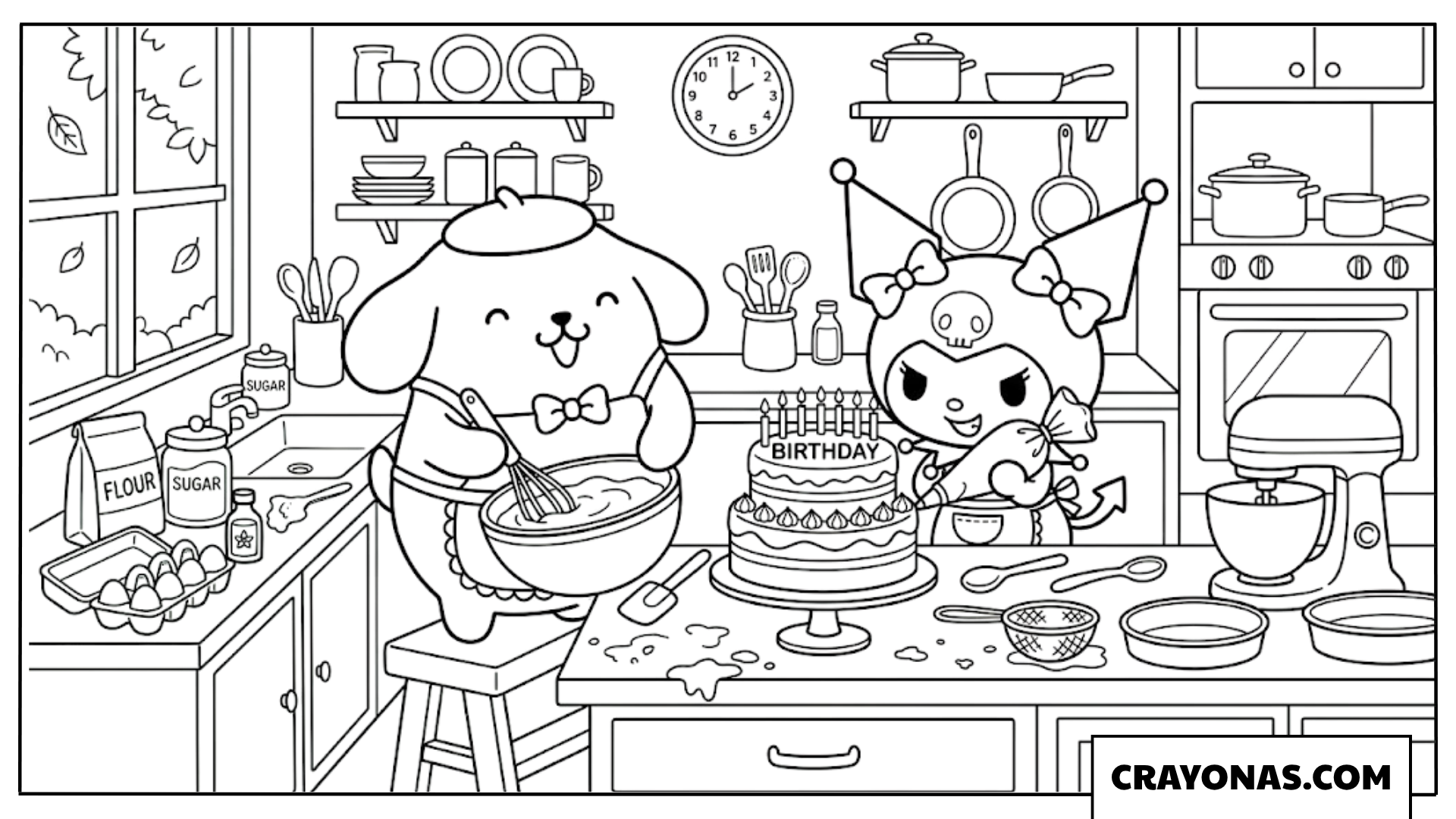Kuromi Birthday Cake Baking Coloring Page