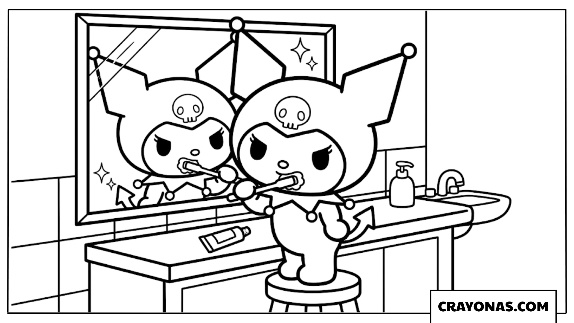 Kuromi Brushing Teeth Coloring Page