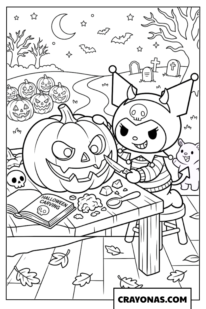 Kuromi Carving Jack-o?-Lantern Coloring Page