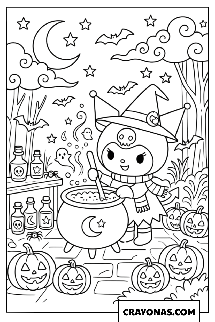 Kuromi Witch Cauldron Coloring Page