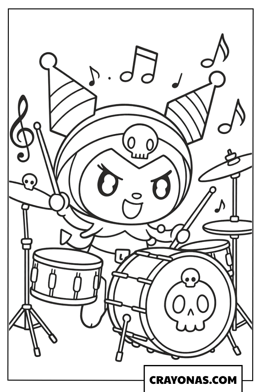 Kuromi Drummer Coloring Page