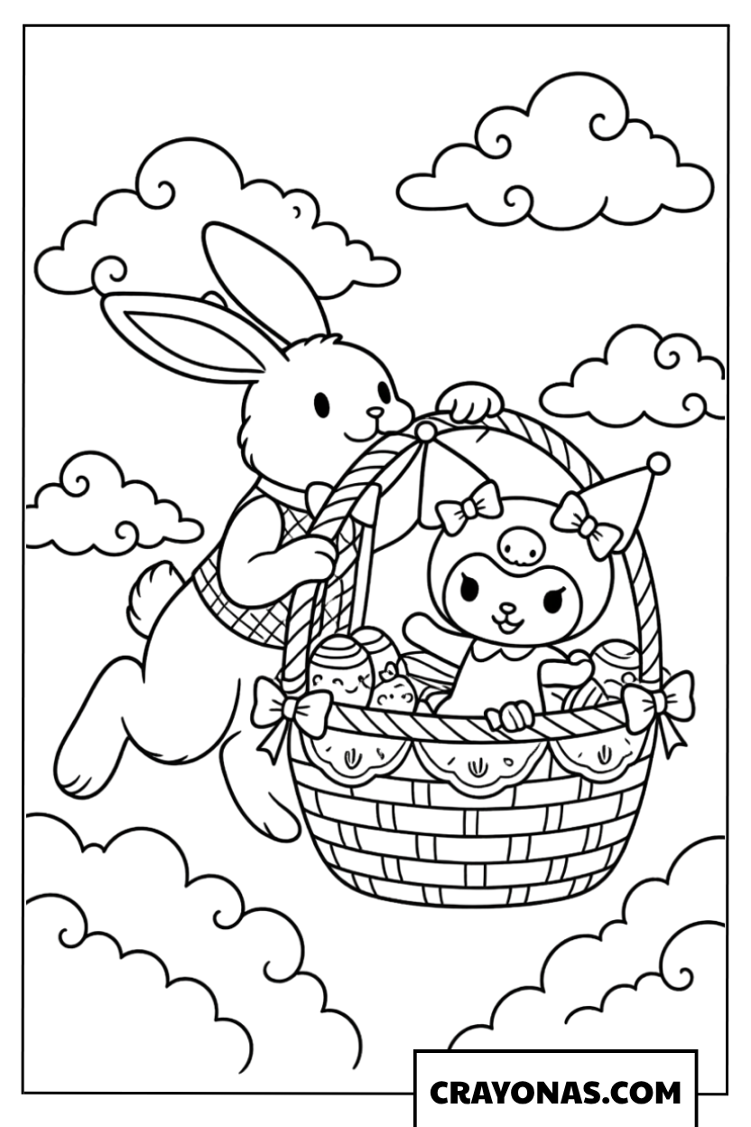 Kuromi Easter Basket Ride Coloring Page
