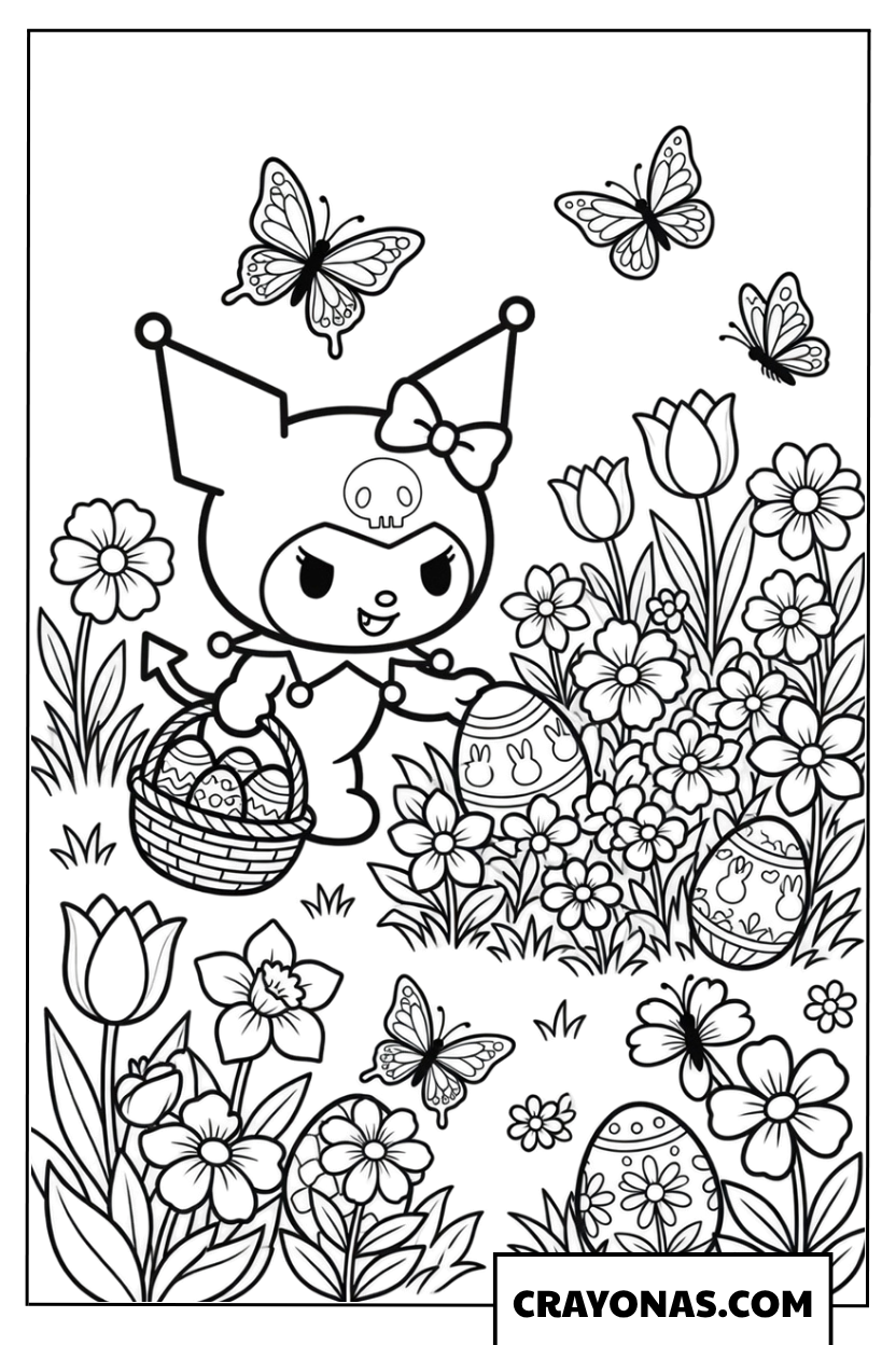Kuromi Easter Egg Hunt Coloring Page
