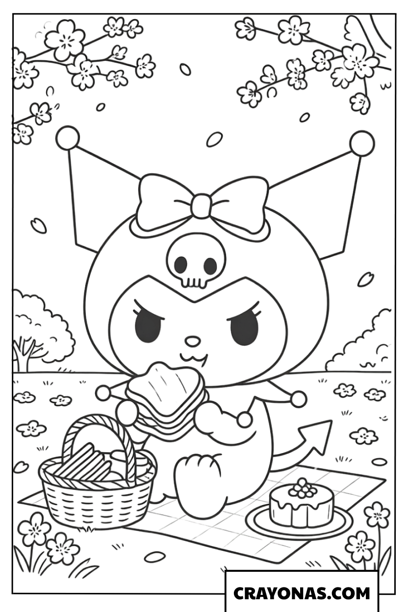 Kuromi Easter Picnic Coloring Page