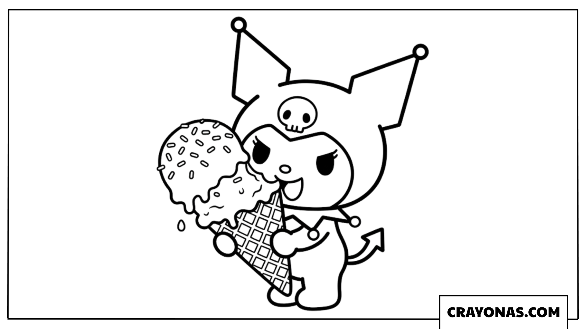 Kuromi Eating Ice Cream Coloring Page