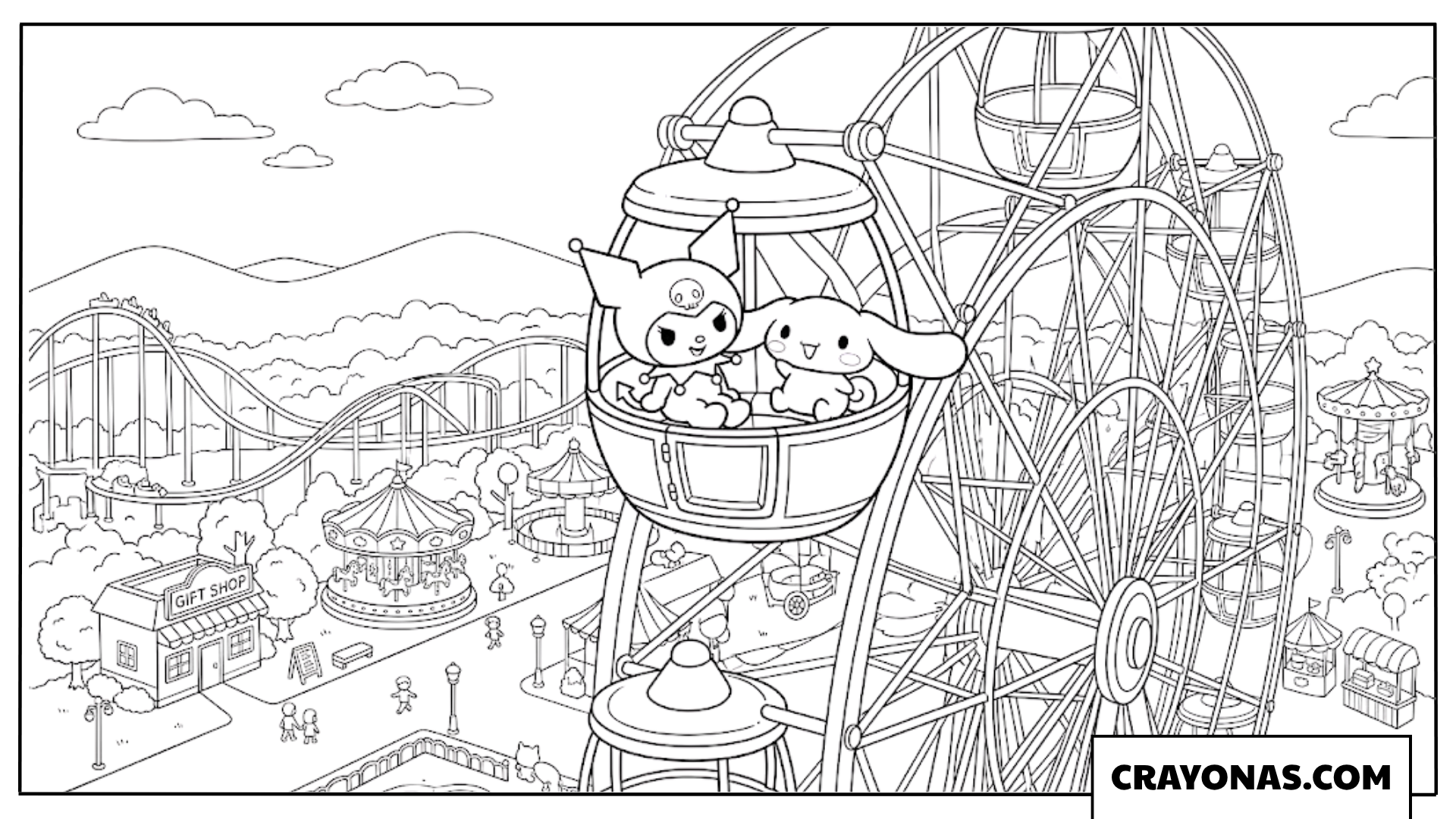 Kuromi and Cinnamoroll Ferris Wheel Coloring Page