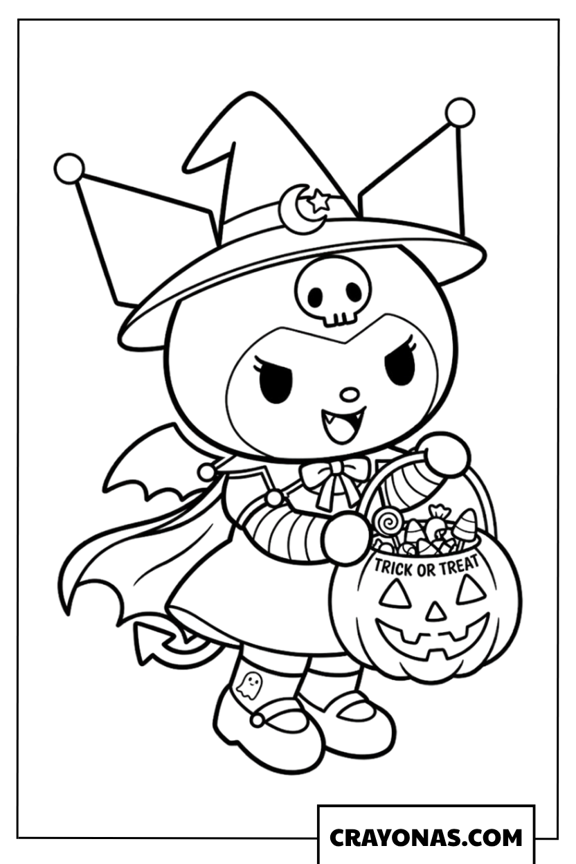 Kuromi Halloween Witch Coloring Page